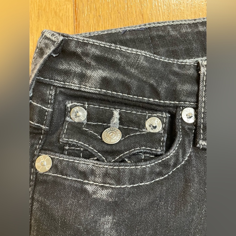 Rare Women's True Religion Slim Straight Black Marbled Denim Jeans 25 ✨NEW✨ - Picture 4 of 10